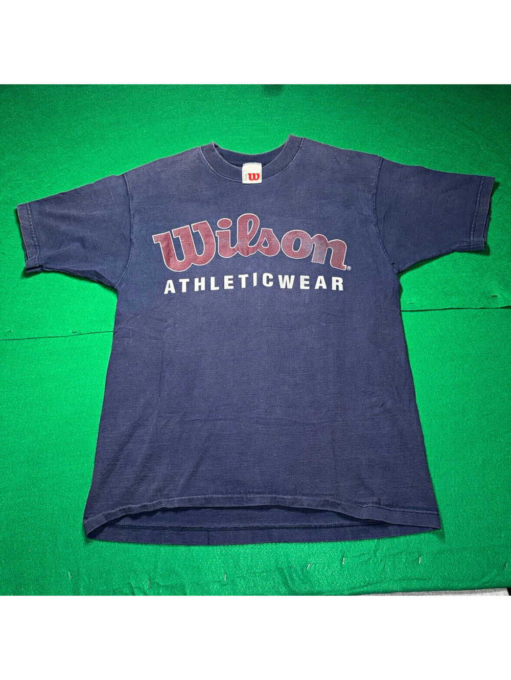 Vintage 80s 90s Wilson Athleticwear T Shirt Spellout Navy Blue Made in USA Large